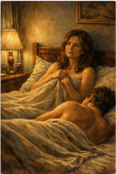 A képen egy össze nem illő pár látható: egy gazdag, befolyásos, szép asszony és egy jóval fiatalabb fiú.